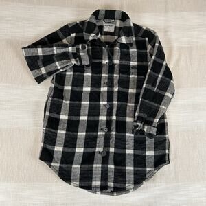 Old Navy Womens XS Black White Plaid Flannel Shirt Shacket Oversized Long Pocket